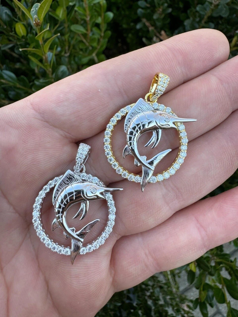 MOISSANITE 925 Silver / Gold Iced Swordfish Fishing Pendant Marlin Fish Necklace 4 MOISSANITE 925 Silver / Gold Iced Swordfish Fishing Pendant Marlin Fish Necklace - Image 2