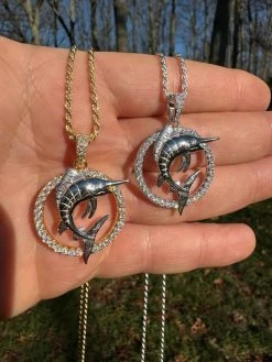 MOISSANITE 925 Silver / Gold Iced Swordfish Fishing Pendant Marlin Fish Necklace 32 MOISSANITE 925 Silver / Gold Iced Swordfish Fishing Pendant Marlin Fish Necklace -Harlem Bling Shop moissanite 925 silver gold iced swordfish fishing pendant marlin fish necklace 31707.1702443261