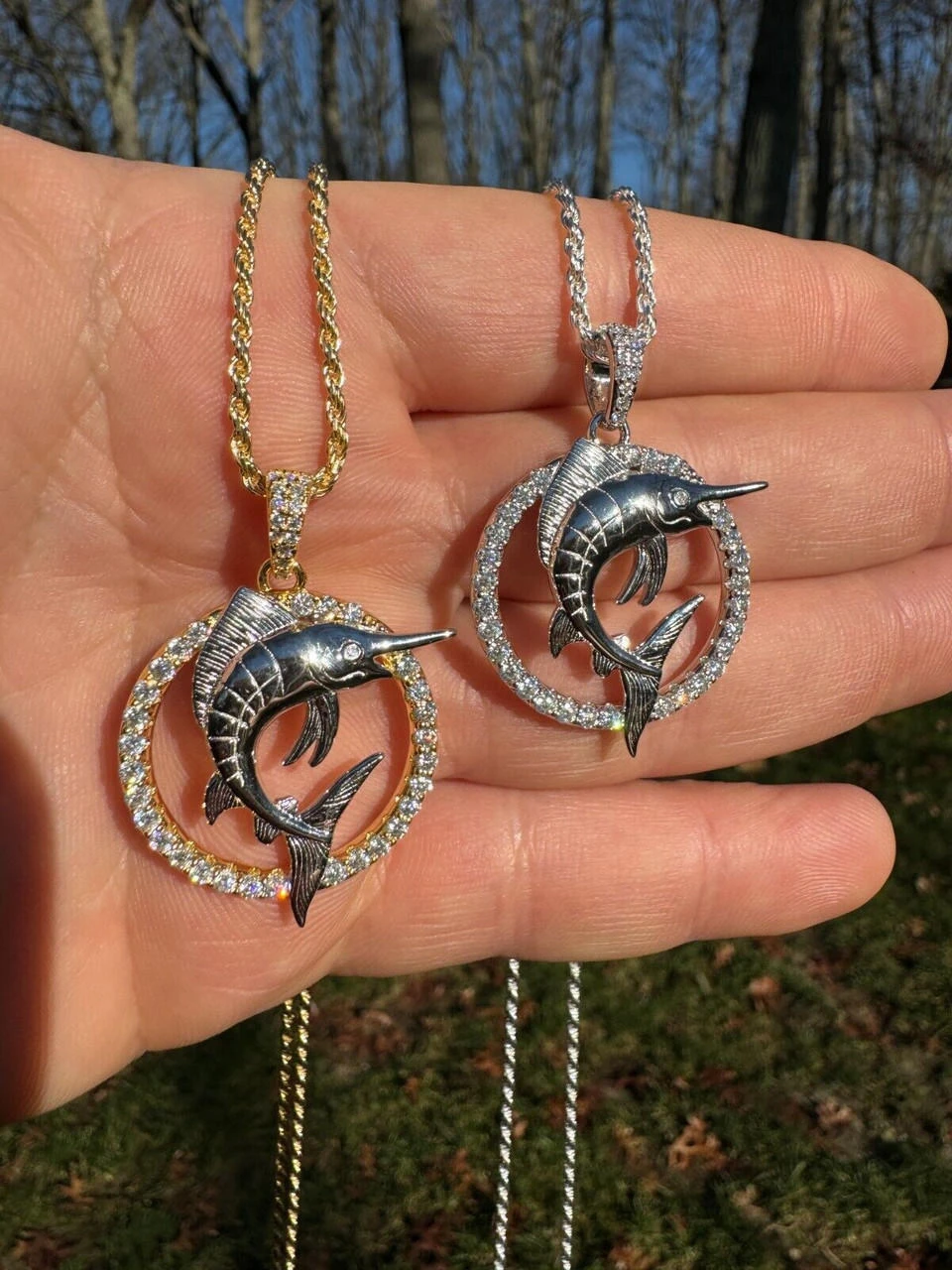MOISSANITE 925 Silver / Gold Iced Swordfish Fishing Pendant Marlin Fish Necklace 13 MOISSANITE 925 Silver / Gold Iced Swordfish Fishing Pendant Marlin Fish Necklace - Image 11
