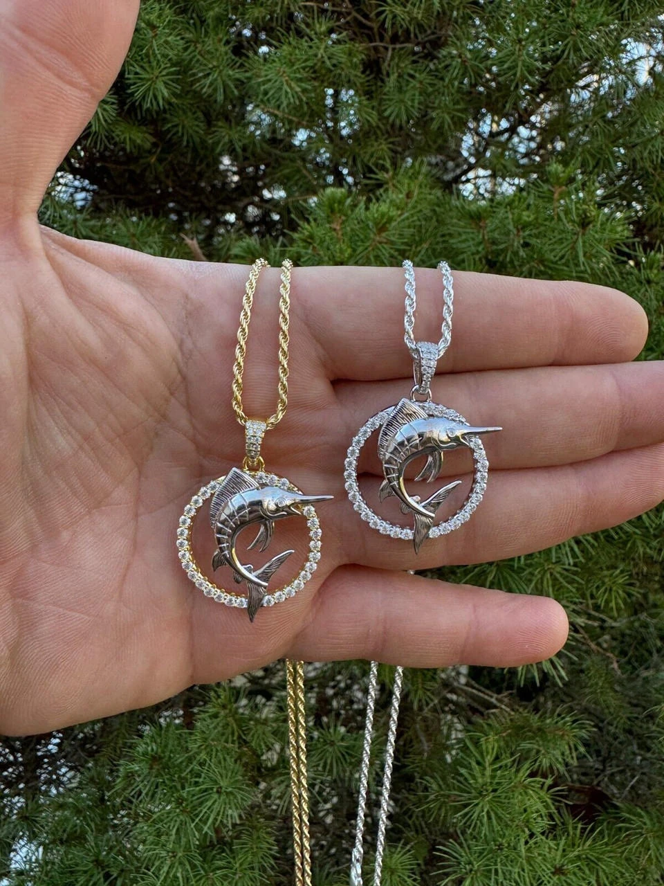 MOISSANITE 925 Silver / Gold Iced Swordfish Fishing Pendant Marlin Fish Necklace 20 MOISSANITE 925 Silver / Gold Iced Swordfish Fishing Pendant Marlin Fish Necklace - Image 18