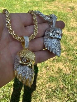 MOISSANITE 925 Silver Gold Plated Iced 3D Bald Eagle Pendant Hip Hop Necklace 35 MOISSANITE 925 Silver Gold Plated Iced 3D Bald Eagle Pendant Hip Hop Necklace -Harlem Bling Shop moissanite 925 silver gold plated iced 3d bald eagle pendant hip hop necklace 02039.1695433573