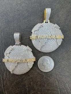 MOISSANITE 925 Silver/Gold Plated Iced World Is Mine Globe Map Pendant Necklace -Harlem Bling Shop moissanite 925 silvergold plated iced world is mine globe map pendant necklace 30161.1677436588
