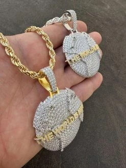 MOISSANITE 925 Silver/Gold Plated Iced World Is Mine Globe Map Pendant Necklace -Harlem Bling Shop moissanite 925 silvergold plated iced world is mine globe map pendant necklace 73765.1677436550