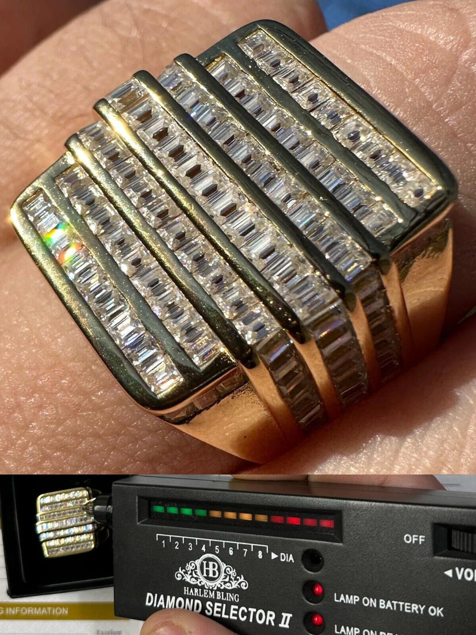 MOISSANITE Baguette Ring 14k Gold Over 925 Silver Iced Hip Hop Pass Diamond Test 3 MOISSANITE Baguette Ring 14k Gold Over 925 Silver Iced Hip Hop Pass Diamond Test