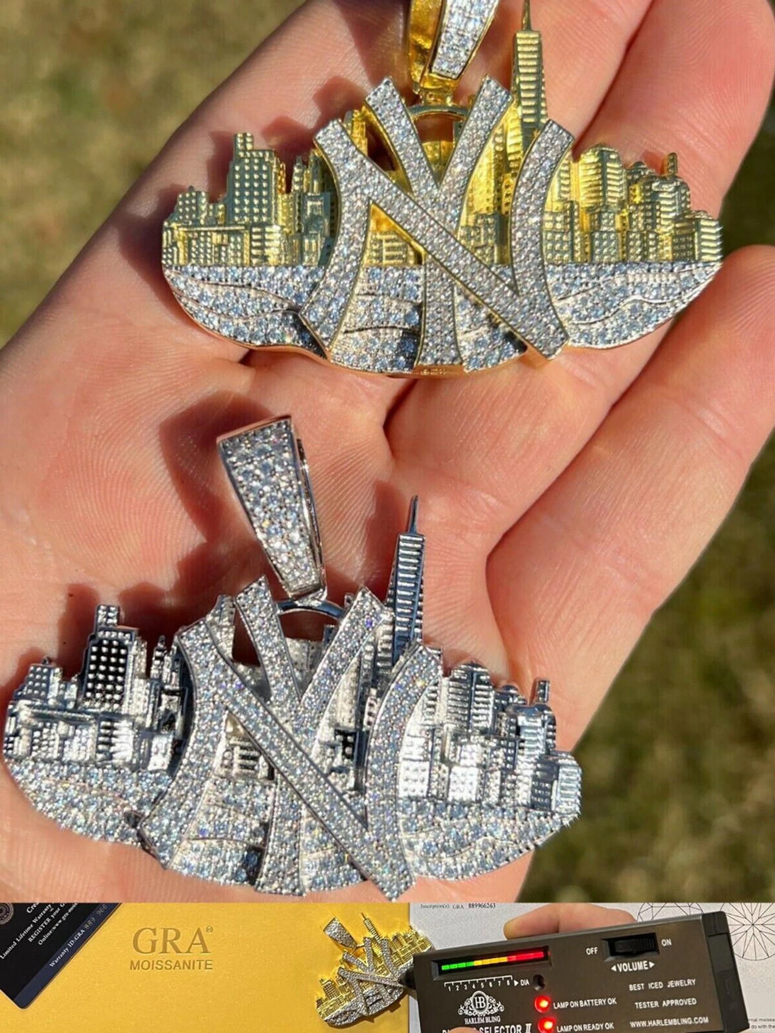 MOISSANITE Hip Hop New York NYC Skyline Pendant Icy Real 925 Silver Gold Plated 3 MOISSANITE Hip Hop New York NYC Skyline Pendant Icy Real 925 Silver Gold Plated