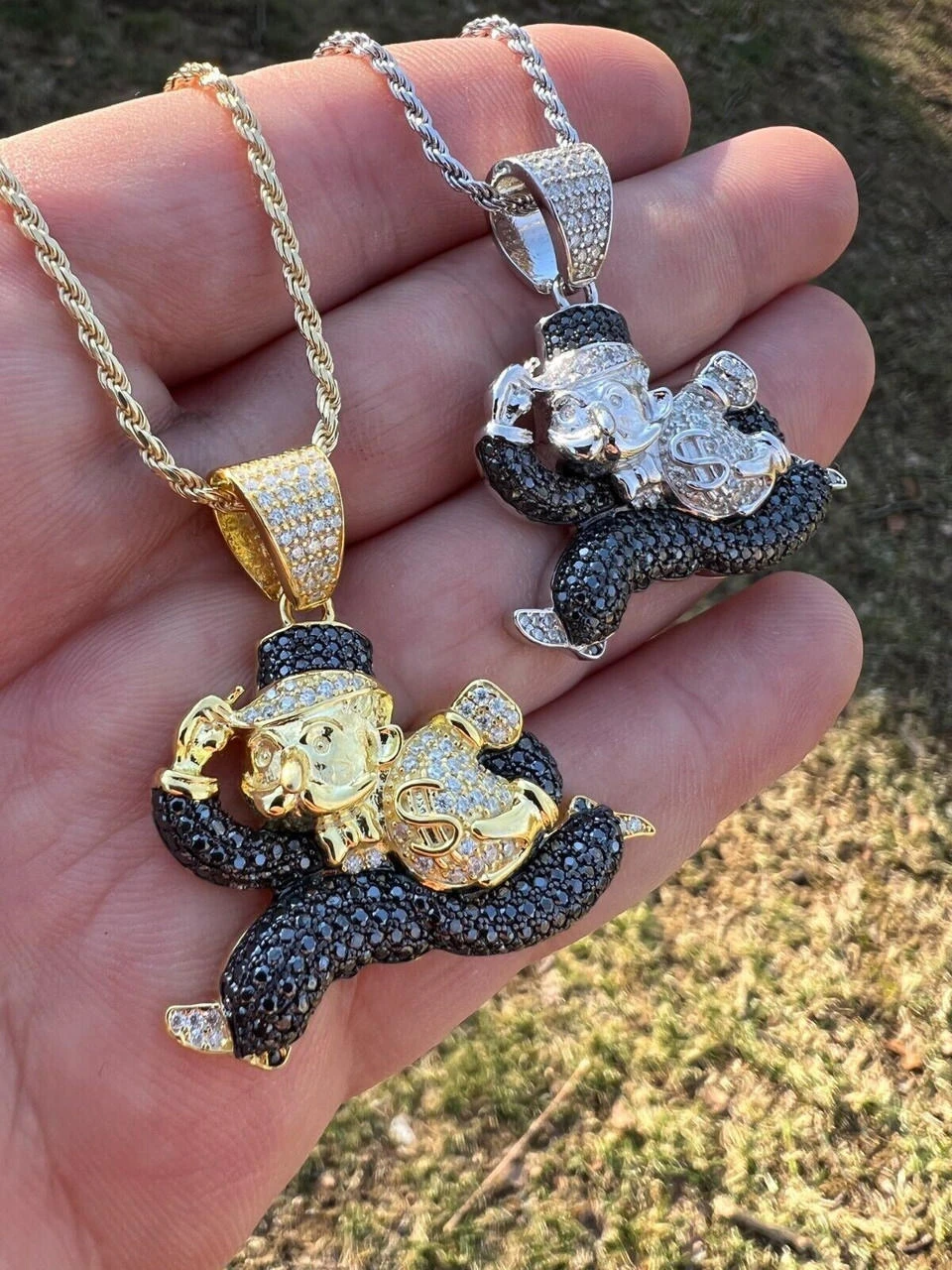 MOISSANITE Iced Real 925 Silver / Gold Monopoly Man Money Bag Necklace Pendant 17 MOISSANITE Iced Real 925 Silver / Gold Monopoly Man Money Bag Necklace Pendant - Image 15