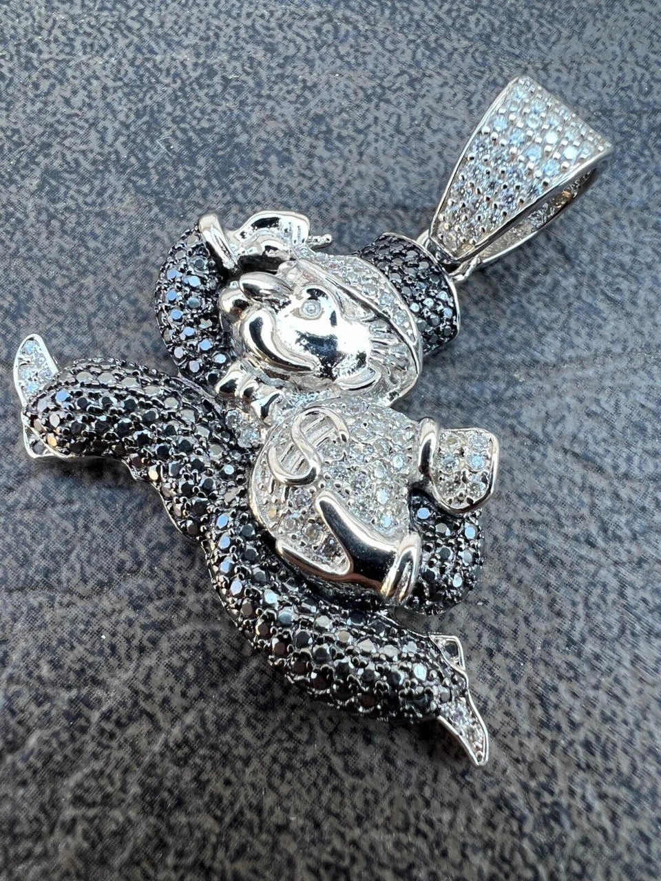 MOISSANITE Iced Real 925 Silver / Gold Monopoly Man Money Bag Necklace Pendant 9 MOISSANITE Iced Real 925 Silver / Gold Monopoly Man Money Bag Necklace Pendant - Image 7