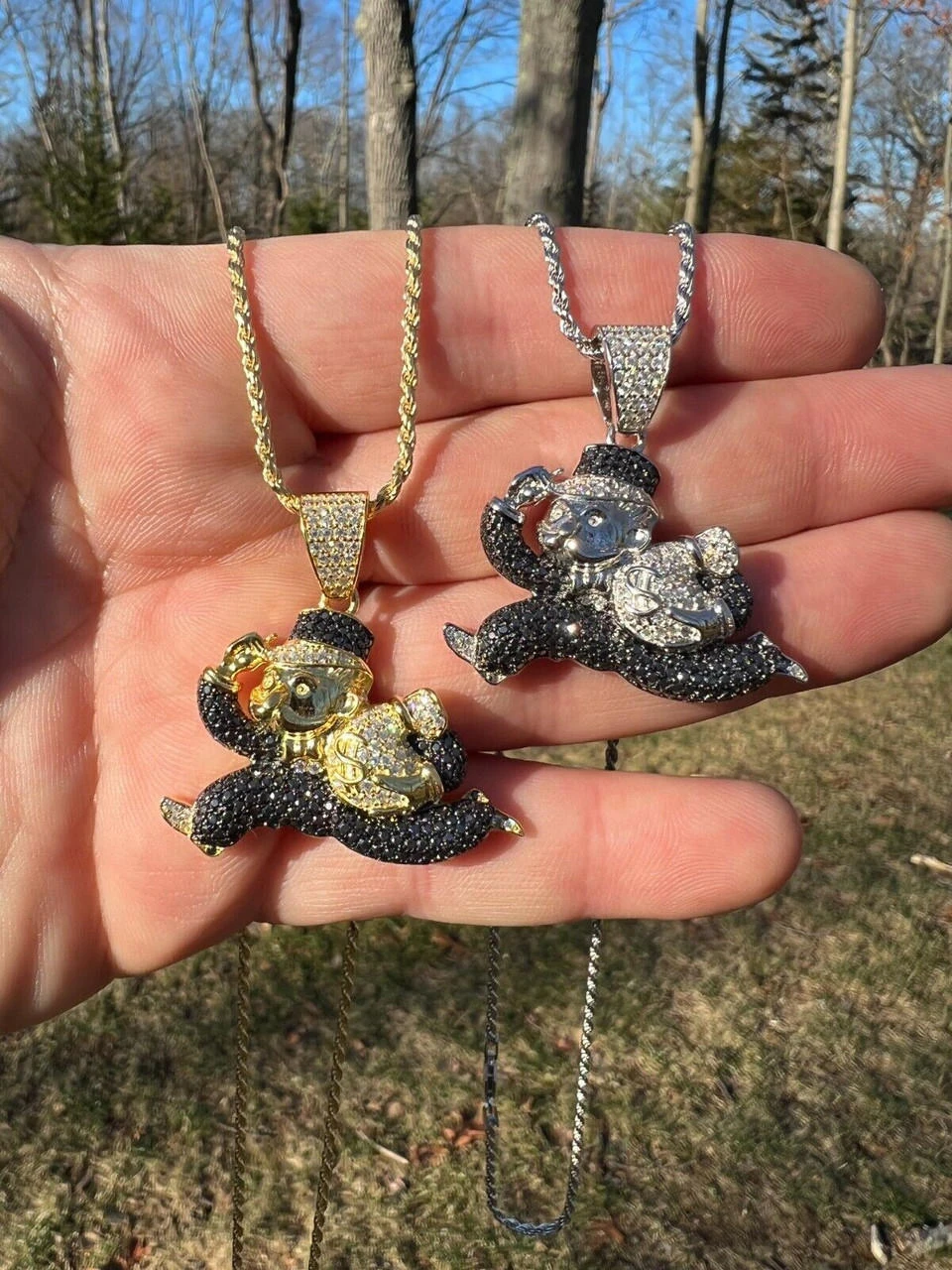 MOISSANITE Iced Real 925 Silver / Gold Monopoly Man Money Bag Necklace Pendant 14 MOISSANITE Iced Real 925 Silver / Gold Monopoly Man Money Bag Necklace Pendant - Image 12