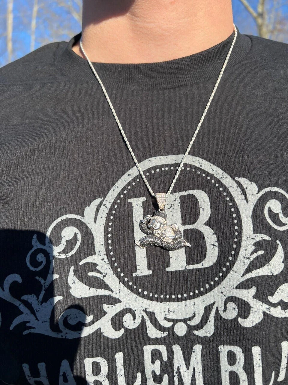 MOISSANITE Iced Real 925 Silver / Gold Monopoly Man Money Bag Necklace Pendant 7 MOISSANITE Iced Real 925 Silver / Gold Monopoly Man Money Bag Necklace Pendant - Image 5