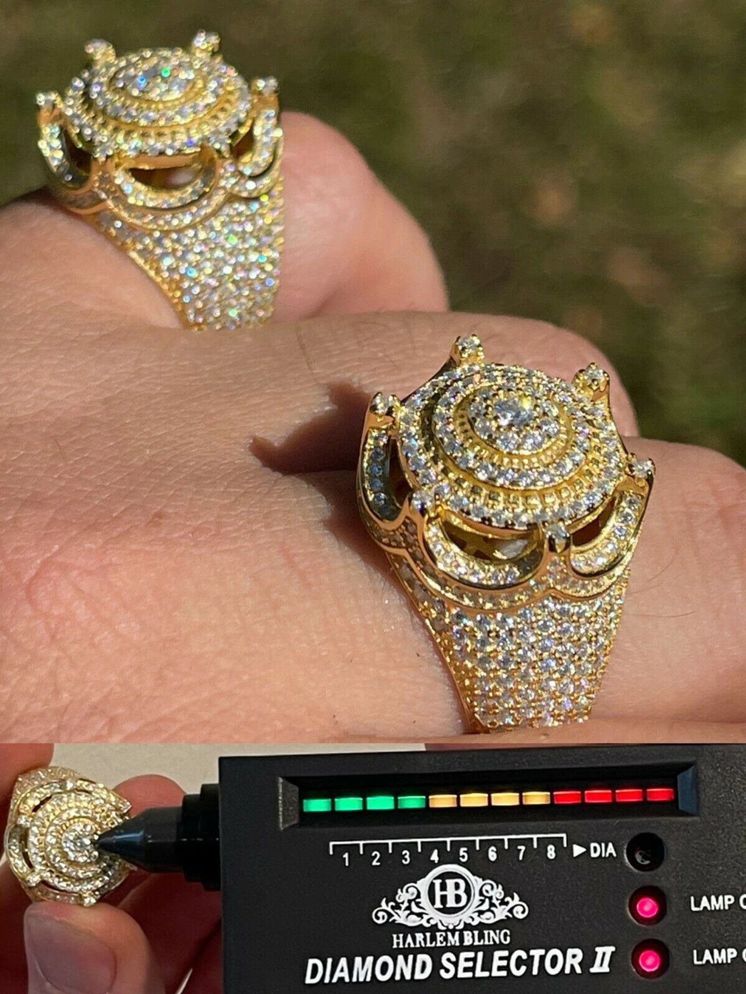 MOISSANITE Iced Ring Men's 14K Gold Vermeil Solid 925 Silver King Crown Pinky 3 MOISSANITE Iced Ring Men's 14K Gold Vermeil Solid 925 Silver King Crown Pinky