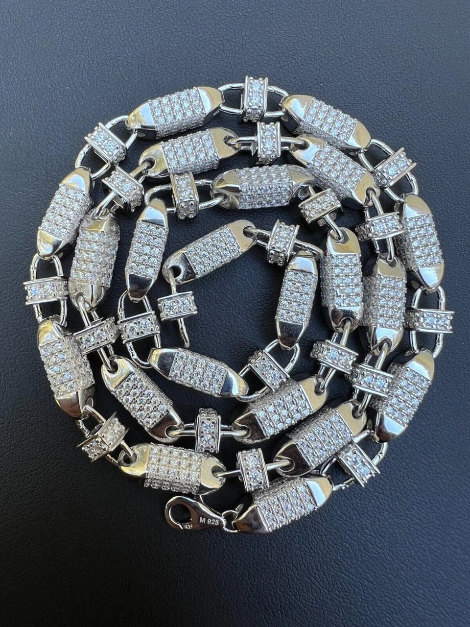 MOISSANITE Men's Bullet Chain Real 925 Silver Iced Flooded Out Hip Hop Necklace 9 MOISSANITE Men's Bullet Chain Real 925 Silver Iced Flooded Out Hip Hop Necklace - Image 7