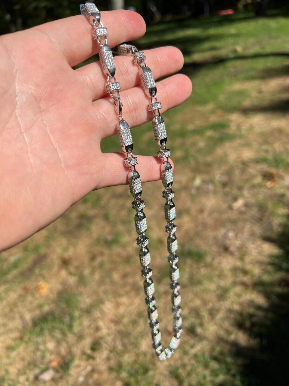 MOISSANITE Men's Bullet Chain Real 925 Silver Iced Flooded Out Hip Hop Necklace 4 MOISSANITE Men's Bullet Chain Real 925 Silver Iced Flooded Out Hip Hop Necklace - Image 2