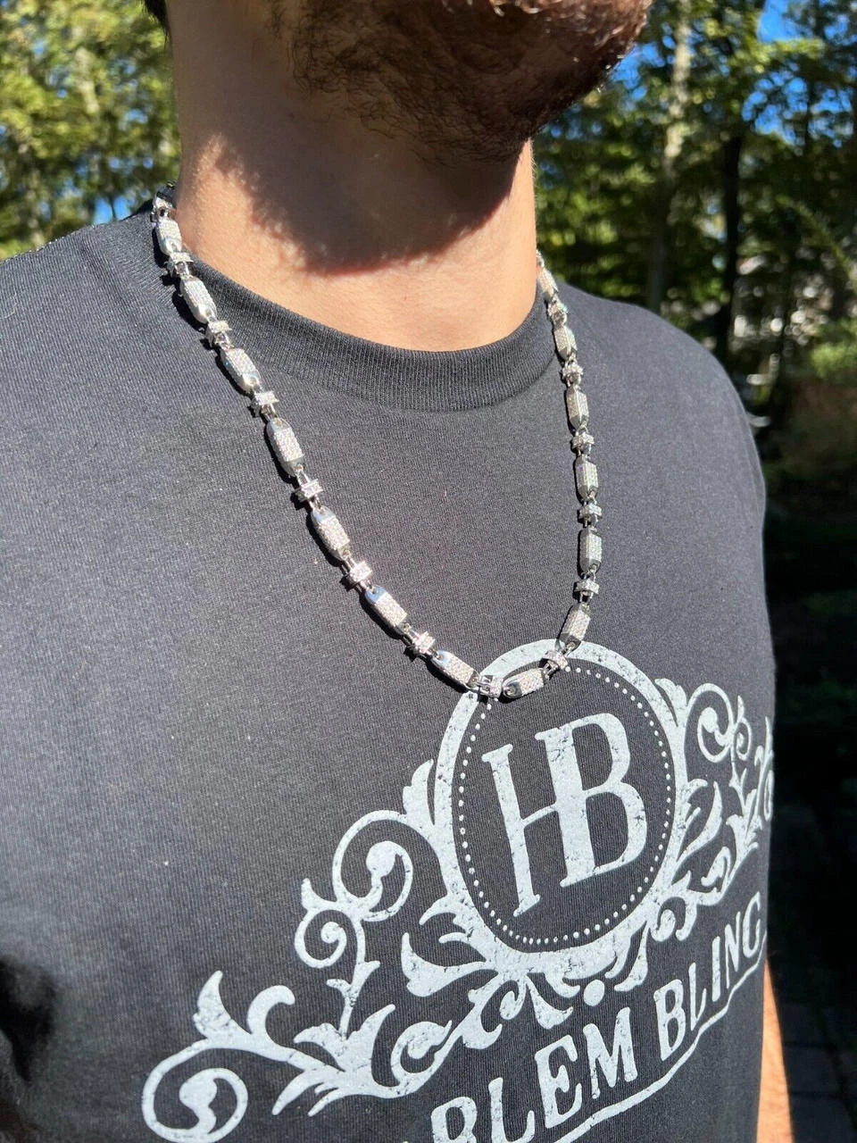 MOISSANITE Men's Bullet Chain Real 925 Silver Iced Flooded Out Hip Hop Necklace 7 MOISSANITE Men's Bullet Chain Real 925 Silver Iced Flooded Out Hip Hop Necklace - Image 5