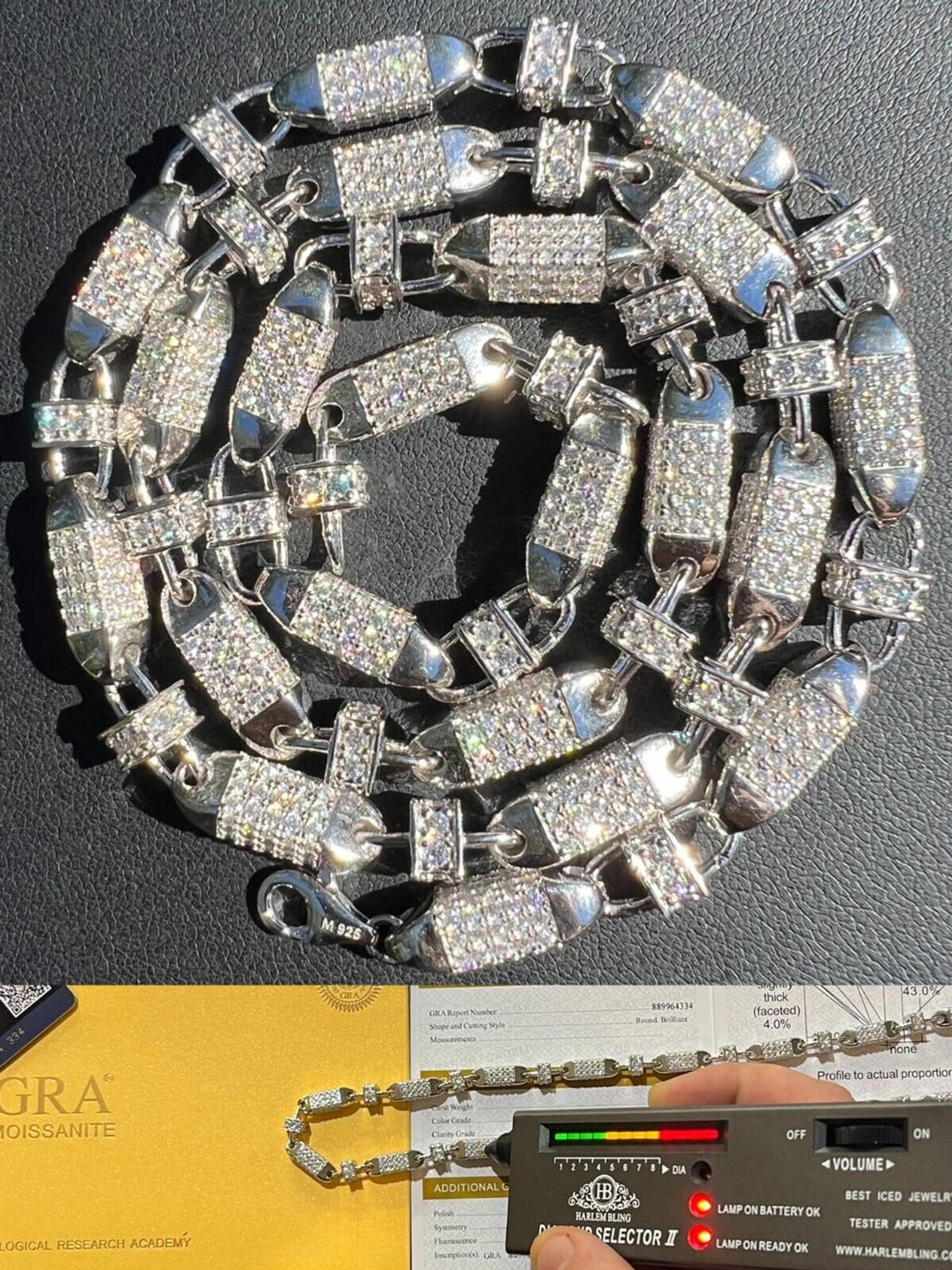 MOISSANITE Men's Bullet Chain Real 925 Silver Iced Flooded Out Hip Hop Necklace 3 MOISSANITE Men's Bullet Chain Real 925 Silver Iced Flooded Out Hip Hop Necklace