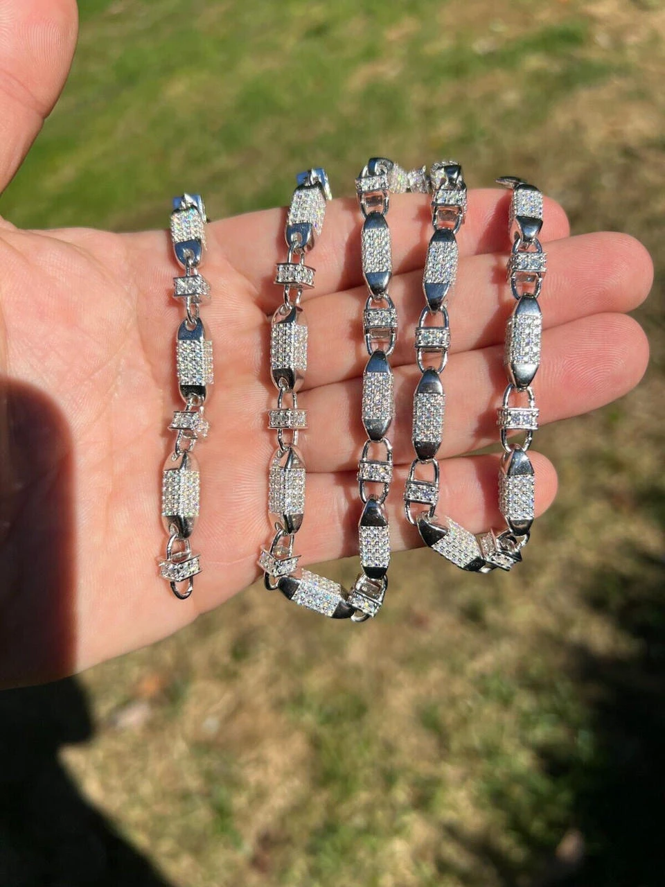 MOISSANITE Men's Bullet Chain Real 925 Silver Iced Flooded Out Hip Hop Necklace 5 MOISSANITE Men's Bullet Chain Real 925 Silver Iced Flooded Out Hip Hop Necklace - Image 3