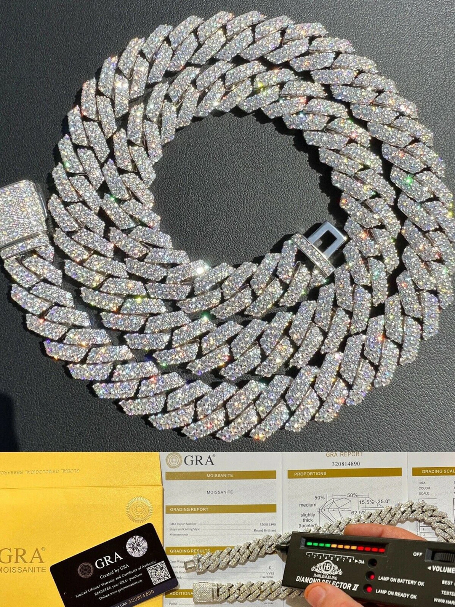 MOISSANITE Prong Cuban Link Chain Real Iced Necklace Hip Hop Pass Diamond Test 3 MOISSANITE Prong Cuban Link Chain Real Iced Necklace Hip Hop Pass Diamond Test