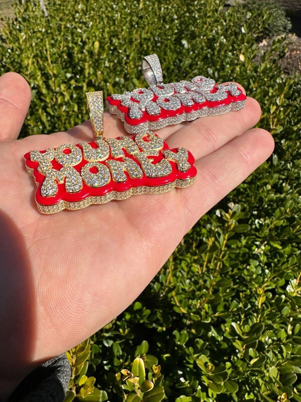 MOISSANITE Real 925 Silver / 14k Gold Iced YOUNG MONEY Hip Hop Pendant Necklace 7 MOISSANITE Real 925 Silver / 14k Gold Iced YOUNG MONEY Hip Hop Pendant Necklace - Image 5