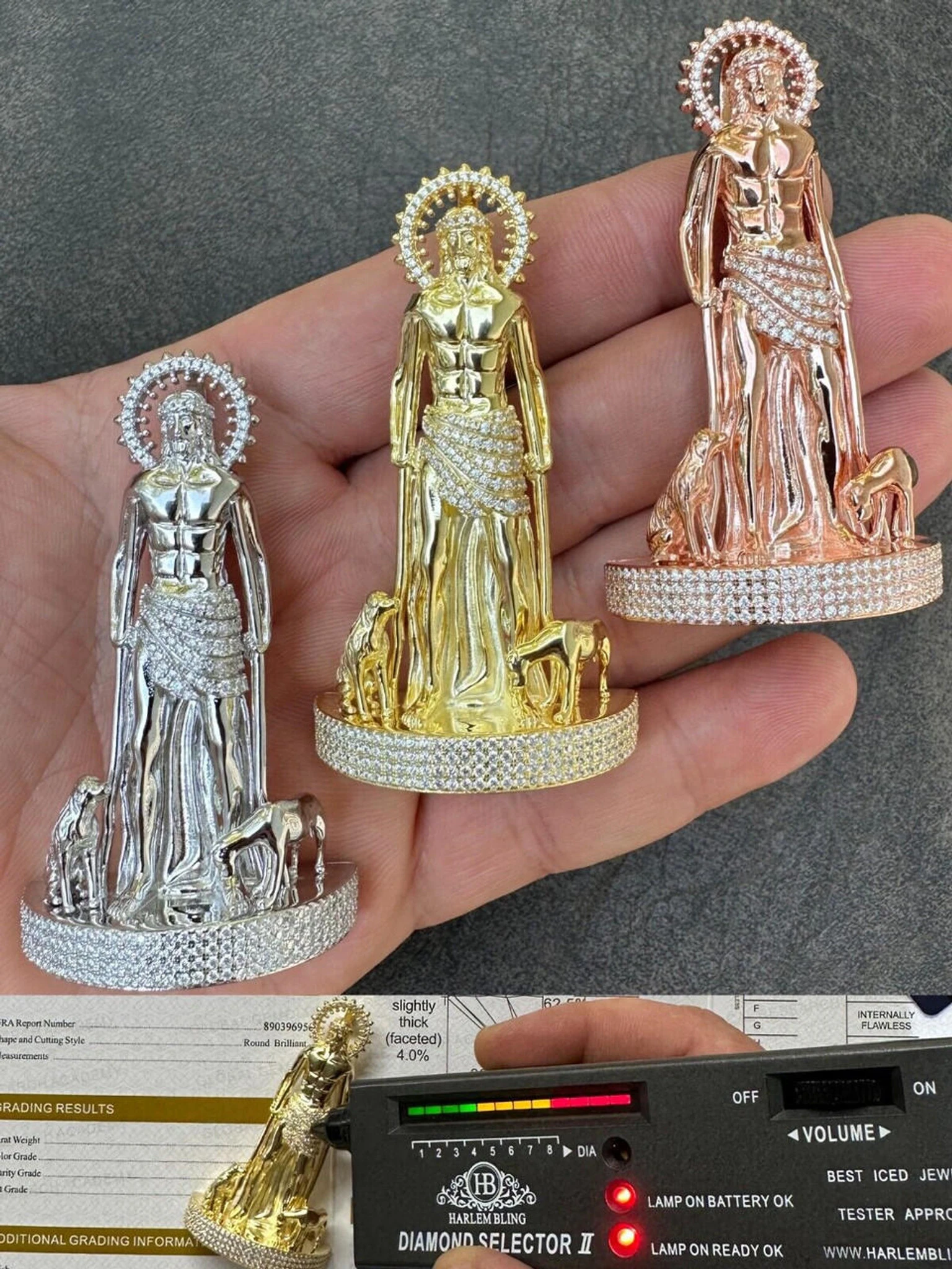 MOISSANITE Real 925 Silver / Gold 3D Saint Lazarus Iced Necklace Pendant Hip Hop 3 MOISSANITE Real 925 Silver / Gold 3D Saint Lazarus Iced Necklace Pendant Hip Hop