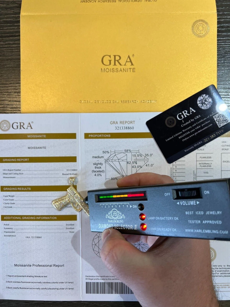 MOISSANITE Real 925 Silver / Gold Gun Pistol Iced Necklace Pendant Hip Hop 6 MOISSANITE Real 925 Silver / Gold Gun Pistol Iced Necklace Pendant Hip Hop - Image 4