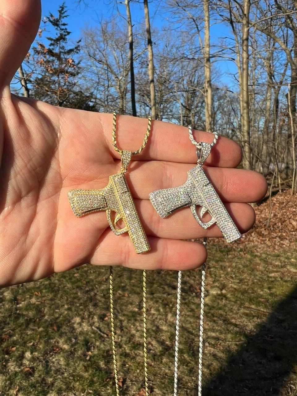 MOISSANITE Real 925 Silver / Gold Gun Pistol Iced Necklace Pendant Hip Hop 5 MOISSANITE Real 925 Silver / Gold Gun Pistol Iced Necklace Pendant Hip Hop - Image 3