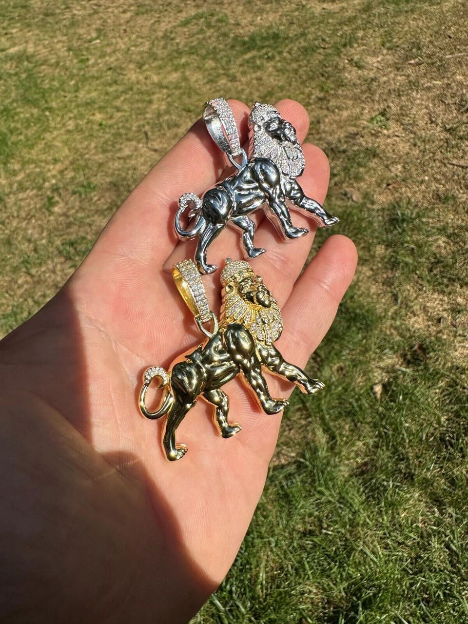 MOISSANITE Real 925 Silver Iced Lion Of Judah W. Crown Rasta Pendant Necklace 18 MOISSANITE Real 925 Silver Iced Lion Of Judah W. Crown Rasta Pendant Necklace - Image 16