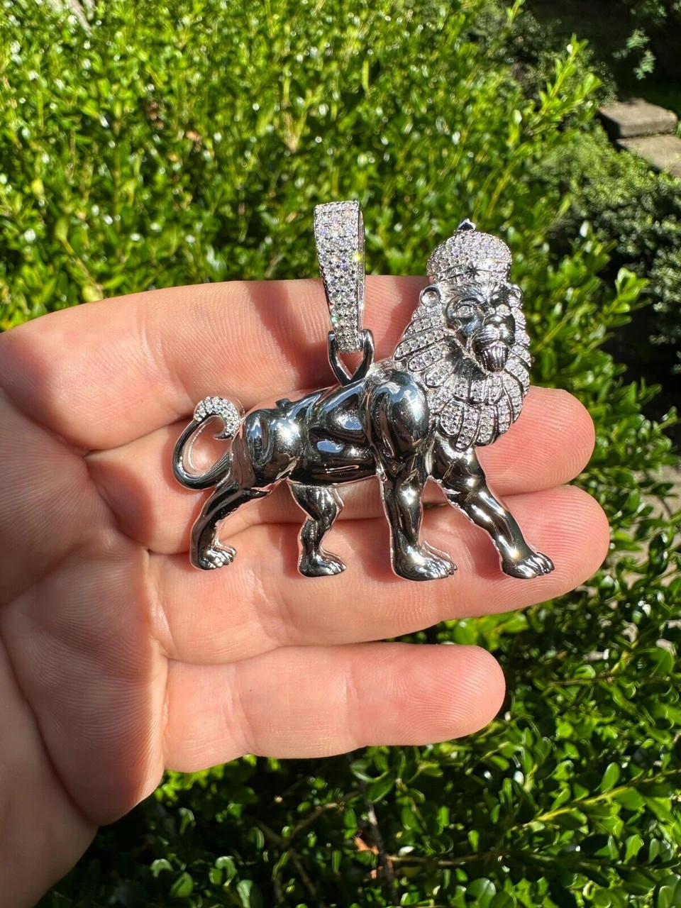 MOISSANITE Real 925 Silver Iced Lion Of Judah W. Crown Rasta Pendant Necklace 22 MOISSANITE Real 925 Silver Iced Lion Of Judah W. Crown Rasta Pendant Necklace - Image 20