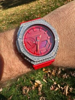 MOISSANITE Real 925 Silver Iced Red Casio G Shock GA-2100 Hip Hop Watch & Extras 30 MOISSANITE Real 925 Silver Iced Red Casio G Shock GA-2100 Hip Hop Watch & Extras -Harlem Bling Shop moissanite real 925 silver iced red casio g shock ga 2100 hip hop watch and extras 26244.1699069218
