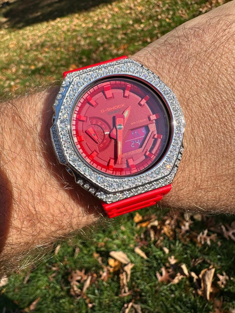 MOISSANITE Real 925 Silver Iced Red Casio G Shock GA-2100 Hip Hop Watch & Extras 11 MOISSANITE Real 925 Silver Iced Red Casio G Shock GA-2100 Hip Hop Watch & Extras - Image 9