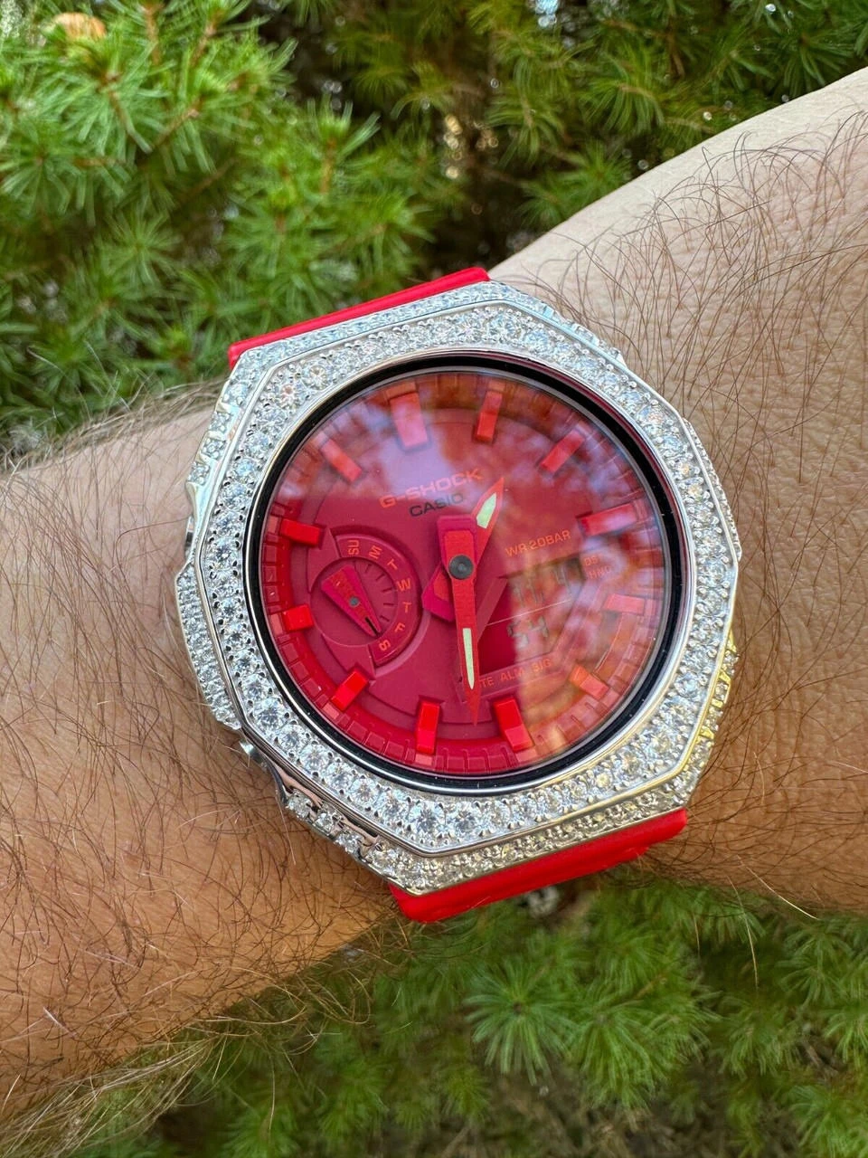 MOISSANITE Real 925 Silver Iced Red Casio G Shock GA-2100 Hip Hop Watch & Extras 5 MOISSANITE Real 925 Silver Iced Red Casio G Shock GA-2100 Hip Hop Watch & Extras - Image 3