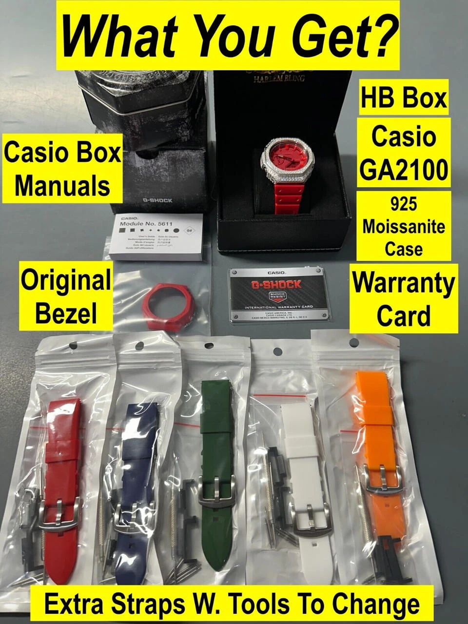 MOISSANITE Real 925 Silver Iced Red Casio G Shock GA-2100 Hip Hop Watch & Extras 4 MOISSANITE Real 925 Silver Iced Red Casio G Shock GA-2100 Hip Hop Watch & Extras - Image 2