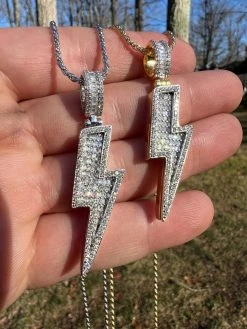 MOISSANITE Real Silver / Gold Lightning Bolt Necklace Pendant Pass Diamond Test 28 MOISSANITE Real Silver / Gold Lightning Bolt Necklace Pendant Pass Diamond Test -Harlem Bling Shop moissanite real silver gold lightning bolt necklace pendant pass diamond test 37291.1675447149