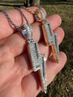 MOISSANITE Real Silver / Gold Lightning Bolt Necklace Pendant Pass Diamond Test 37 MOISSANITE Real Silver / Gold Lightning Bolt Necklace Pendant Pass Diamond Test -Harlem Bling Shop moissanite real silver gold lightning bolt necklace pendant pass diamond test 50206.1675447396