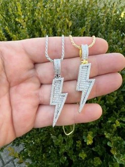 MOISSANITE Real Silver / Gold Lightning Bolt Necklace Pendant Pass Diamond Test 31 MOISSANITE Real Silver / Gold Lightning Bolt Necklace Pendant Pass Diamond Test -Harlem Bling Shop moissanite real silver gold lightning bolt necklace pendant pass diamond test 56047.1675447182