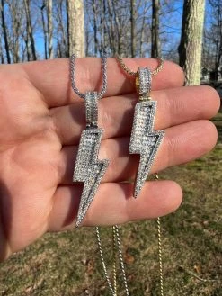 MOISSANITE Real Silver / Gold Lightning Bolt Necklace Pendant Pass Diamond Test 22 MOISSANITE Real Silver / Gold Lightning Bolt Necklace Pendant Pass Diamond Test -Harlem Bling Shop moissanite real silver gold lightning bolt necklace pendant pass diamond test 73260.1675447257