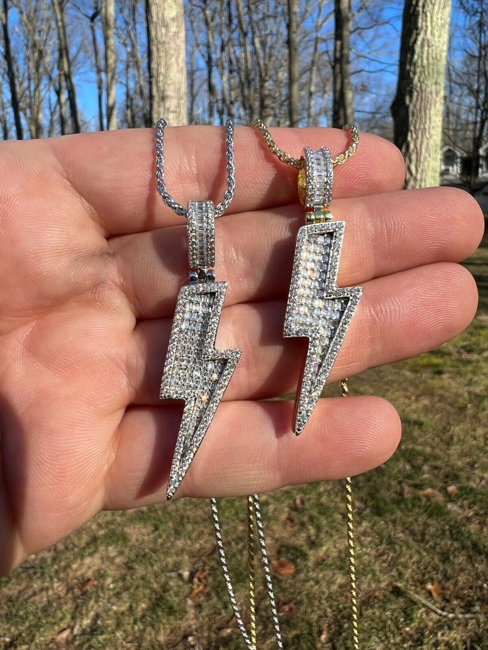 MOISSANITE Real Silver / Gold Lightning Bolt Necklace Pendant Pass Diamond Test 4 MOISSANITE Real Silver / Gold Lightning Bolt Necklace Pendant Pass Diamond Test - Image 2