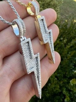 MOISSANITE Real Silver / Gold Lightning Bolt Necklace Pendant Pass Diamond Test 25 MOISSANITE Real Silver / Gold Lightning Bolt Necklace Pendant Pass Diamond Test -Harlem Bling Shop moissanite real silver gold lightning bolt necklace pendant pass diamond test 83619.1675447139