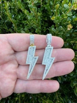 MOISSANITE Real Silver / Gold Lightning Bolt Necklace Pendant Pass Diamond Test 34 MOISSANITE Real Silver / Gold Lightning Bolt Necklace Pendant Pass Diamond Test -Harlem Bling Shop moissanite real silver gold lightning bolt necklace pendant pass diamond test 93178.1675447177