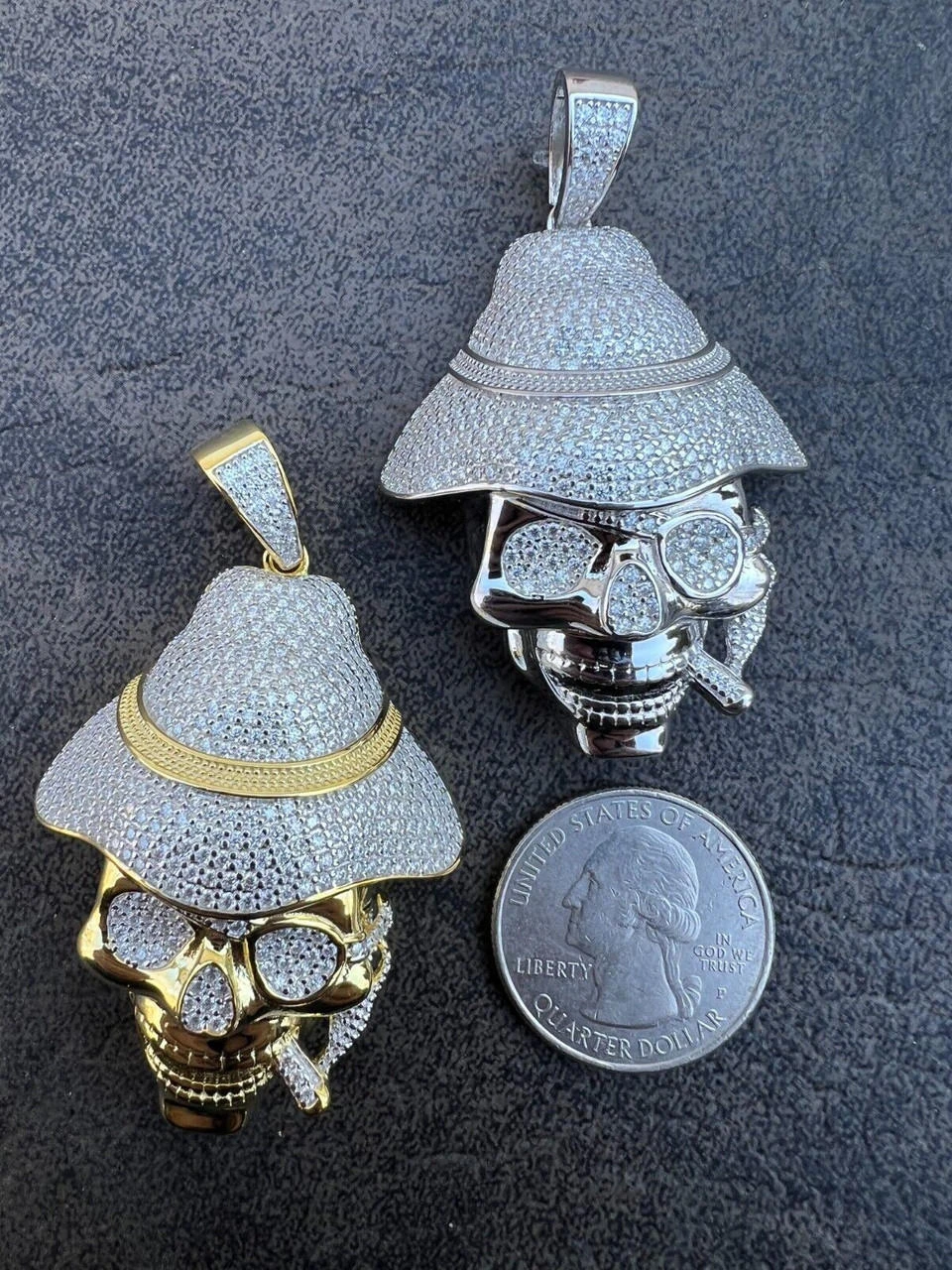 MOISSANITE Real Silver / Gold Skull In Fedora Hat Smoking Iced Necklace Pendant 11 MOISSANITE Real Silver / Gold Skull In Fedora Hat Smoking Iced Necklace Pendant - Image 9