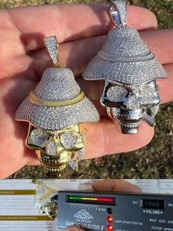 MOISSANITE Real Silver / Gold Skull In Fedora Hat Smoking Iced Necklace Pendant