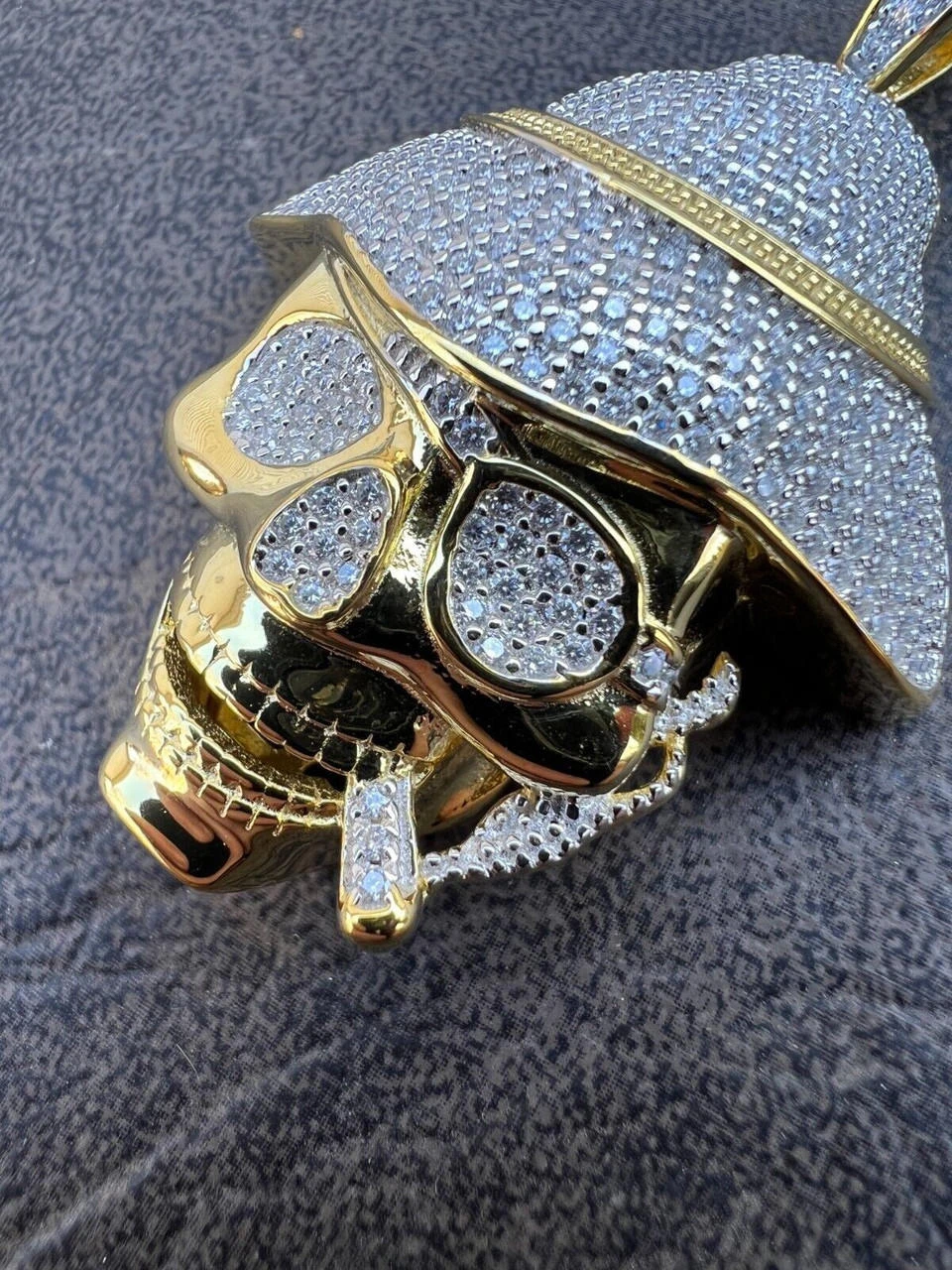 MOISSANITE Real Silver / Gold Skull In Fedora Hat Smoking Iced Necklace Pendant 10 MOISSANITE Real Silver / Gold Skull In Fedora Hat Smoking Iced Necklace Pendant - Image 8