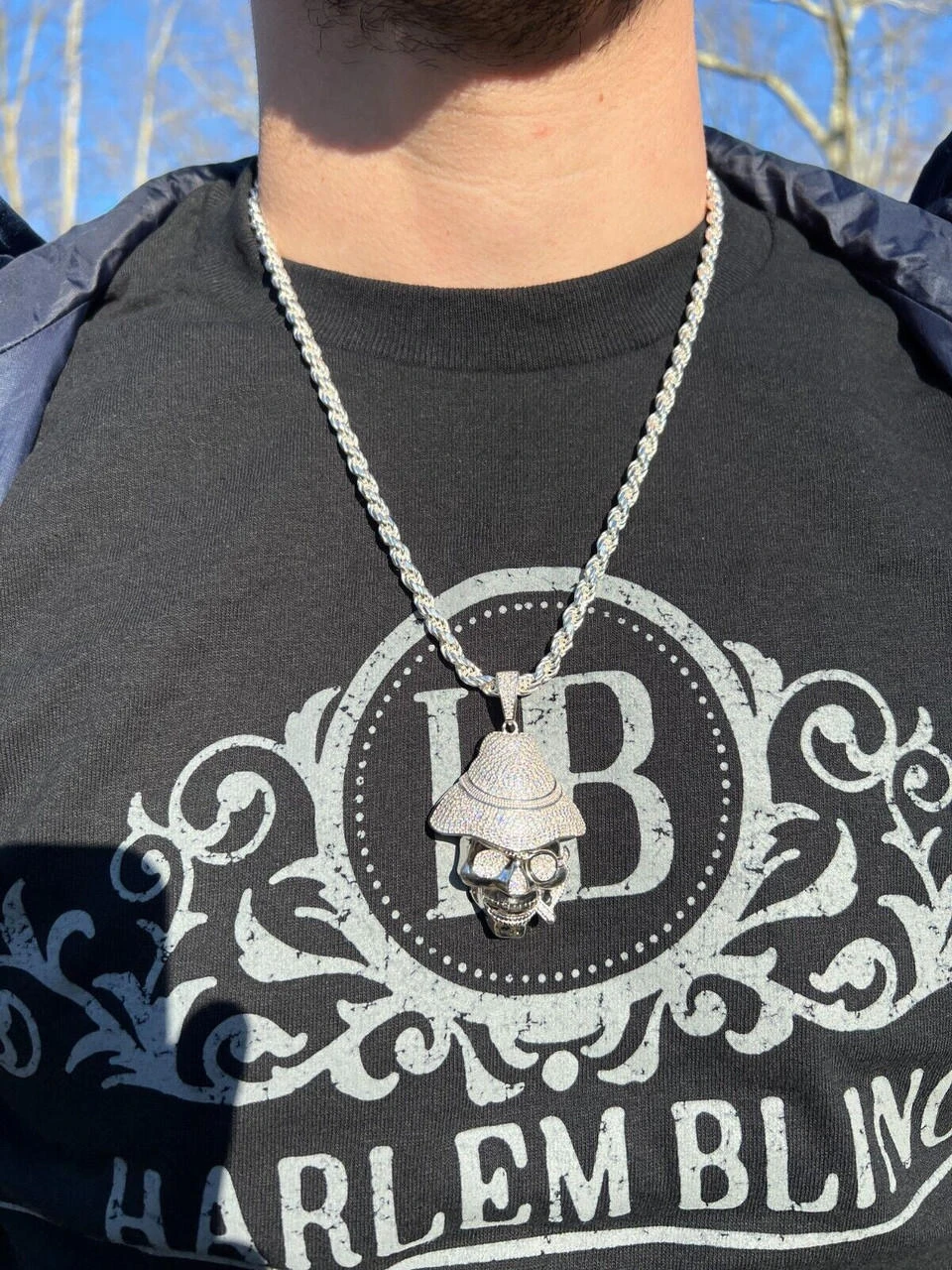 MOISSANITE Real Silver / Gold Skull In Fedora Hat Smoking Iced Necklace Pendant 5 MOISSANITE Real Silver / Gold Skull In Fedora Hat Smoking Iced Necklace Pendant - Image 3