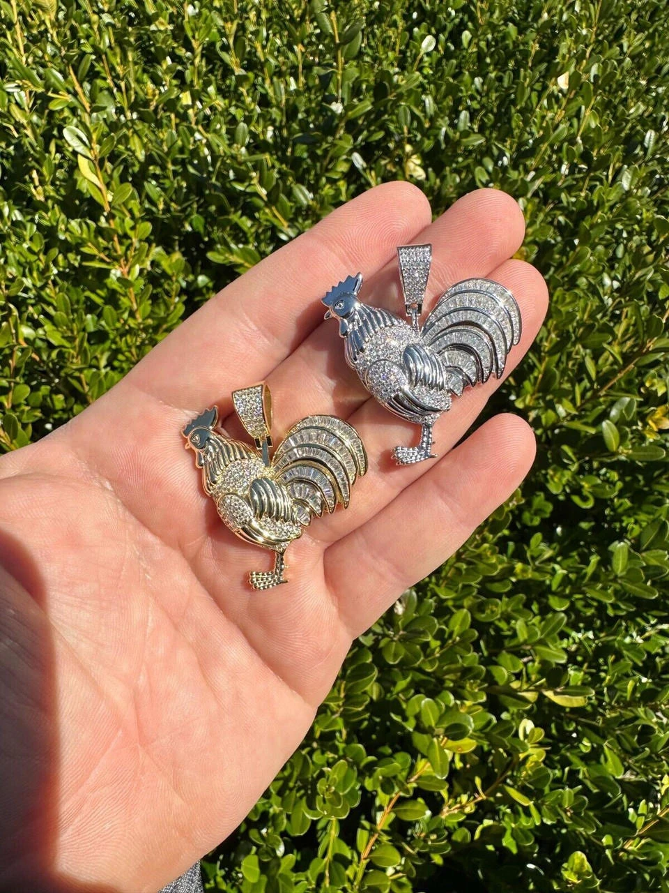 MOISSANITE Real Solid 925 Silver/Gold Plated Iced Rooster Gallo Pendant Necklace 7 MOISSANITE Real Solid 925 Silver/Gold Plated Iced Rooster Gallo Pendant Necklace - Image 5