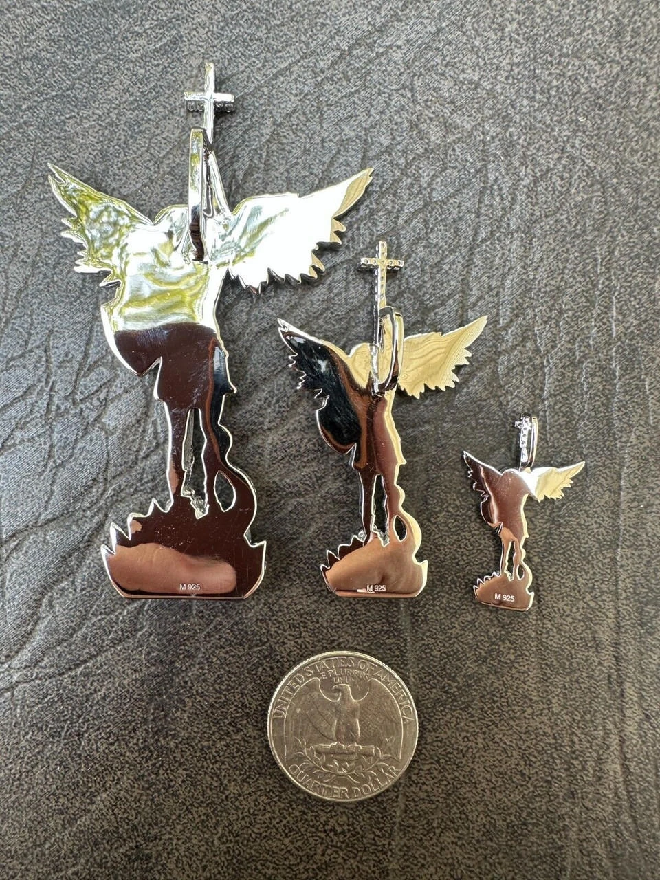 MOISSANITE Saint St Michael Slaying Dragon Archangel Pendant 925 Silver - 1-3" 16 MOISSANITE Saint St Michael Slaying Dragon Archangel Pendant 925 Silver - 1-3" - Image 14