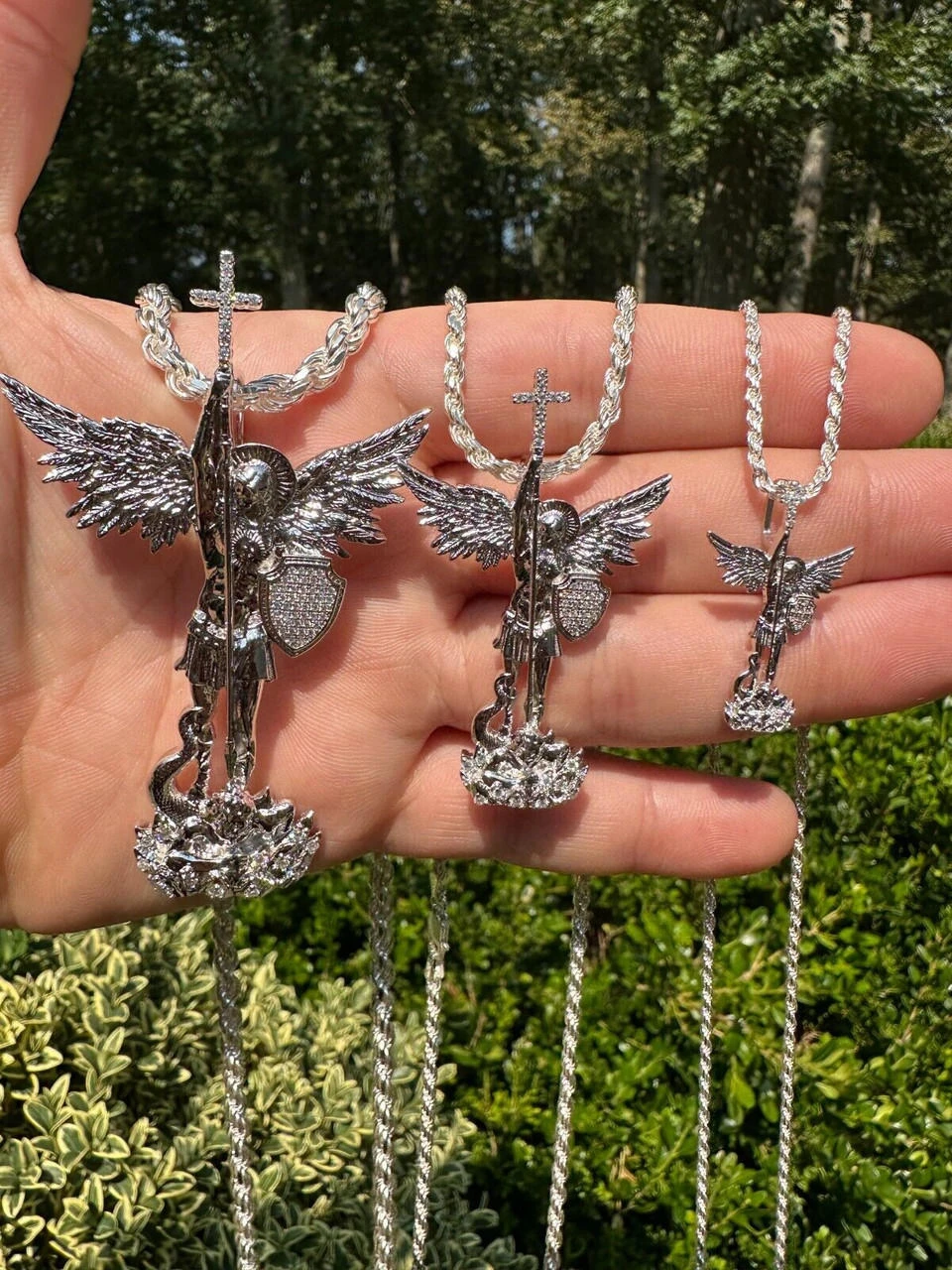 MOISSANITE Saint St Michael Slaying Dragon Archangel Pendant 925 Silver - 1-3" 22 MOISSANITE Saint St Michael Slaying Dragon Archangel Pendant 925 Silver - 1-3" - Image 20