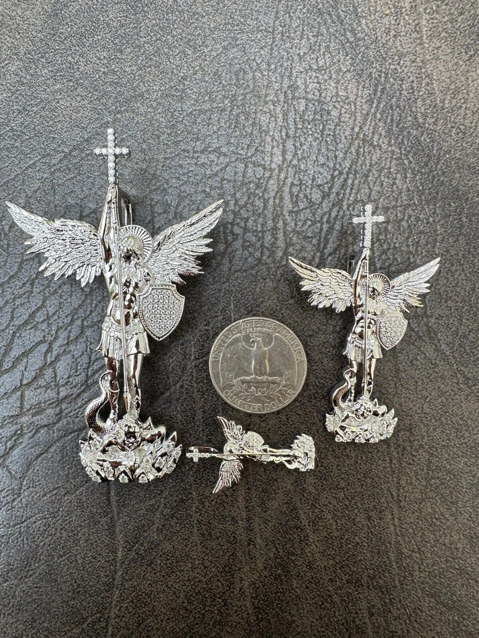 MOISSANITE Saint St Michael Slaying Dragon Archangel Pendant 925 Silver - 1-3" 18 MOISSANITE Saint St Michael Slaying Dragon Archangel Pendant 925 Silver - 1-3" - Image 16