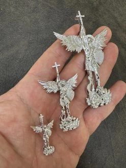 MOISSANITE Saint St Michael Slaying Dragon Archangel Pendant 925 Silver - 1-3" 39 MOISSANITE Saint St Michael Slaying Dragon Archangel Pendant 925 Silver - 1-3" -Harlem Bling Shop moissanite saint st michael slaying dragon archangel pendant 925 silver 1 3 96793.1689204525