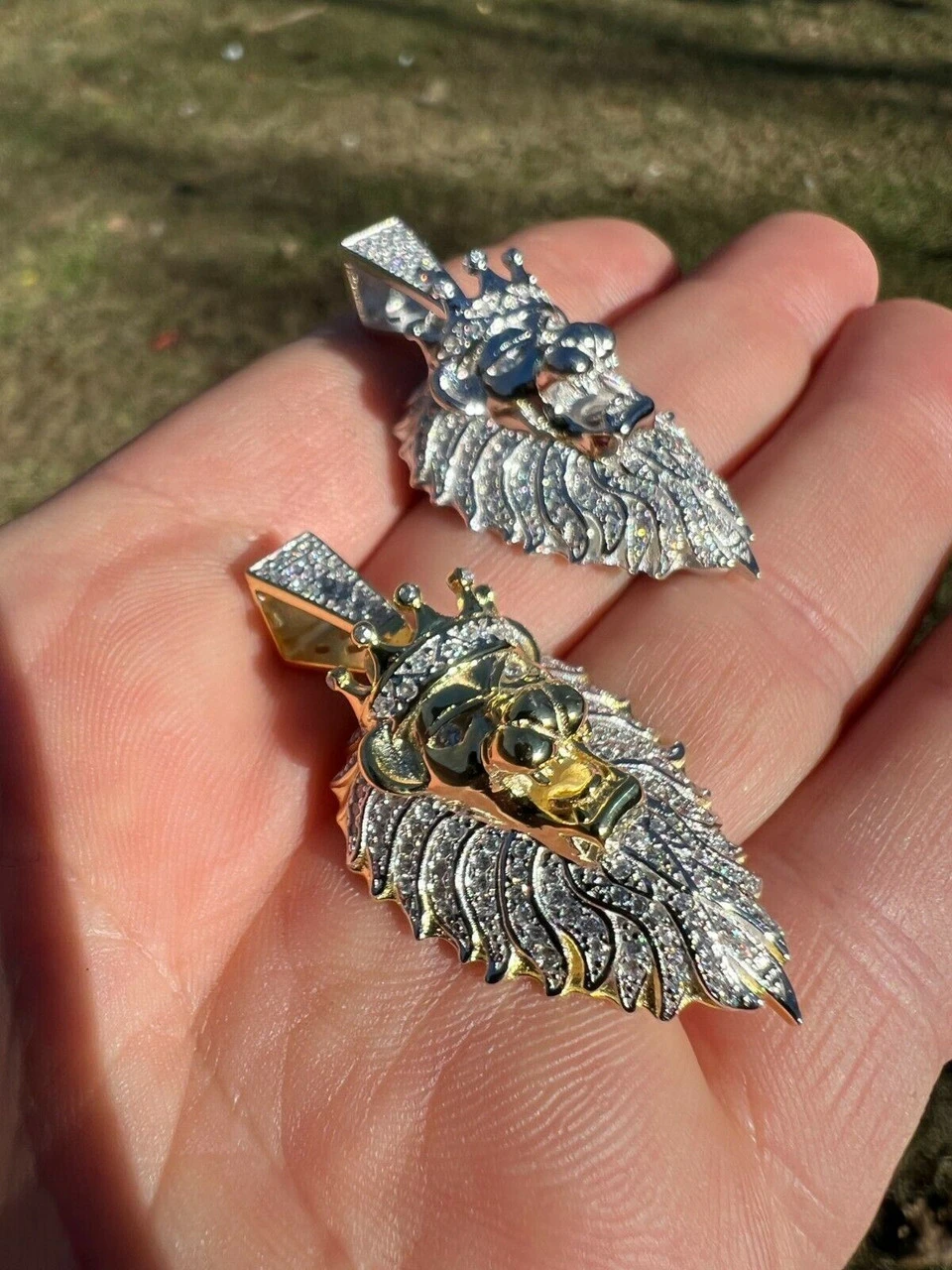 MOISSANITE Silver Gold Iced Rasta Lion Crown Pendant Necklace Pass Diamond Test 13 MOISSANITE Silver Gold Iced Rasta Lion Crown Pendant Necklace Pass Diamond Test - Image 11