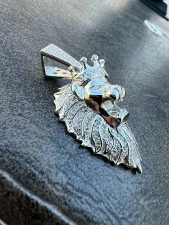 MOISSANITE Silver Gold Iced Rasta Lion Crown Pendant Necklace Pass Diamond Test 22 MOISSANITE Silver Gold Iced Rasta Lion Crown Pendant Necklace Pass Diamond Test -Harlem Bling Shop moissanite silver gold iced rasta lion crown pendant necklace pass diamond test 31182.1664359823