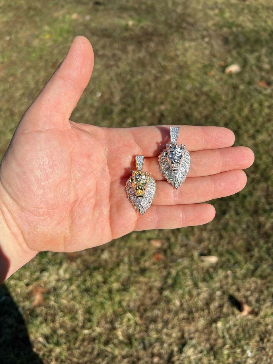 MOISSANITE Silver Gold Iced Rasta Lion Crown Pendant Necklace Pass Diamond Test 8 MOISSANITE Silver Gold Iced Rasta Lion Crown Pendant Necklace Pass Diamond Test - Image 6