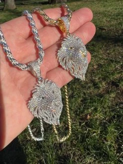 MOISSANITE Silver/Gold Plated Iced Lion King Pendant Necklace Pass Diamond Test 23 MOISSANITE Silver/Gold Plated Iced Lion King Pendant Necklace Pass Diamond Test -Harlem Bling Shop moissanite silvergold plated iced lion king pendant necklace pass diamond test 03645.1671726289